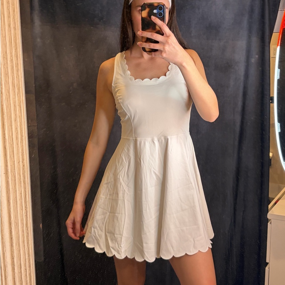 Athletic White Scalloped Dress